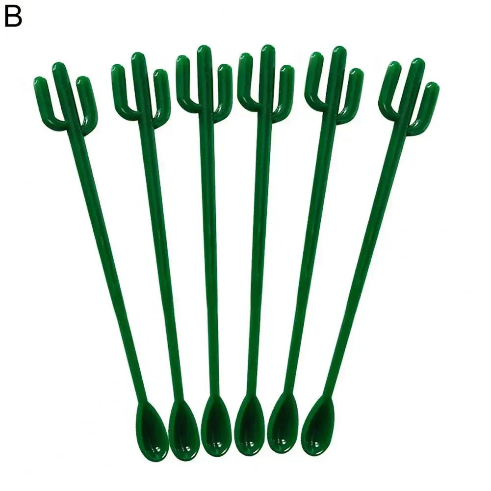 Description Picture 2 of item6PCS Cactus Stirring Stick Milk Tea Juice Ccoffee Long Handle Stirring Spoon Plastic Creative Fun Cocktail Swizzle Stick