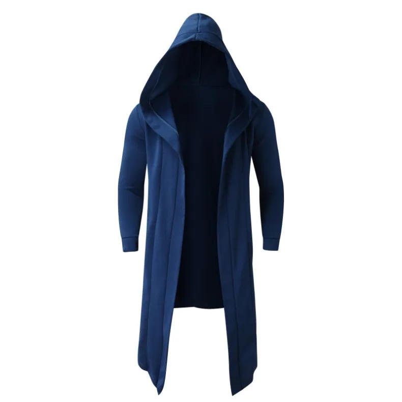 Description Picture 6 of itemMen's Long Hooded Open Stitch Coat, Solid Color Windbreaker for Autumn and Winter, European and American Style Cape