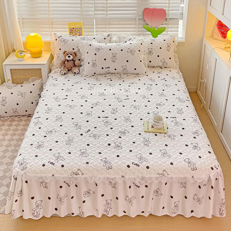 Description Picture 3 of itemBonenjoy Bed Skirt Cartoon Style Bed Cover Ruffled Bedsheet falda de cama Quilted Mattress Covers Lace Bedspread (No Pillowcase)