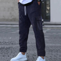 Mens Corduroy Vintage Cargo Sweatpants Long Solid Elastic Waist Casual Pants Hip Hop with Memory Little Year h House