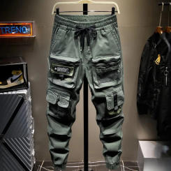2024 Spring Autumn New Multi-pocket Casual Pants Men's Fashion overalls male clothing Bunched Feet Sweatpants Hip-hop Trousers