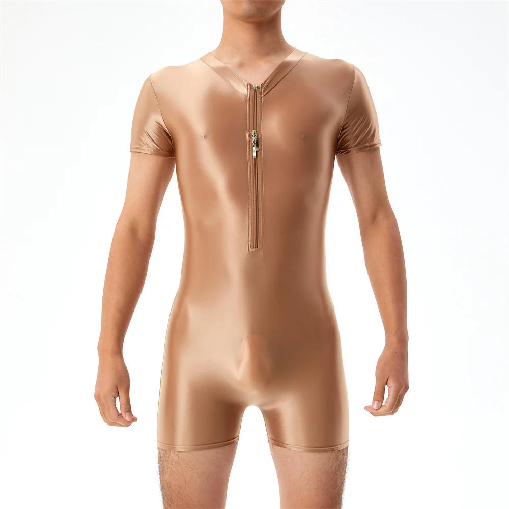 Description Picture 6 of itemSexy Men Undershirts Zipper Shorts Sleeve Seamless See Through Bodysuits Singlet Leotard Elastic Slip Sheer Jumpsuits Underwear