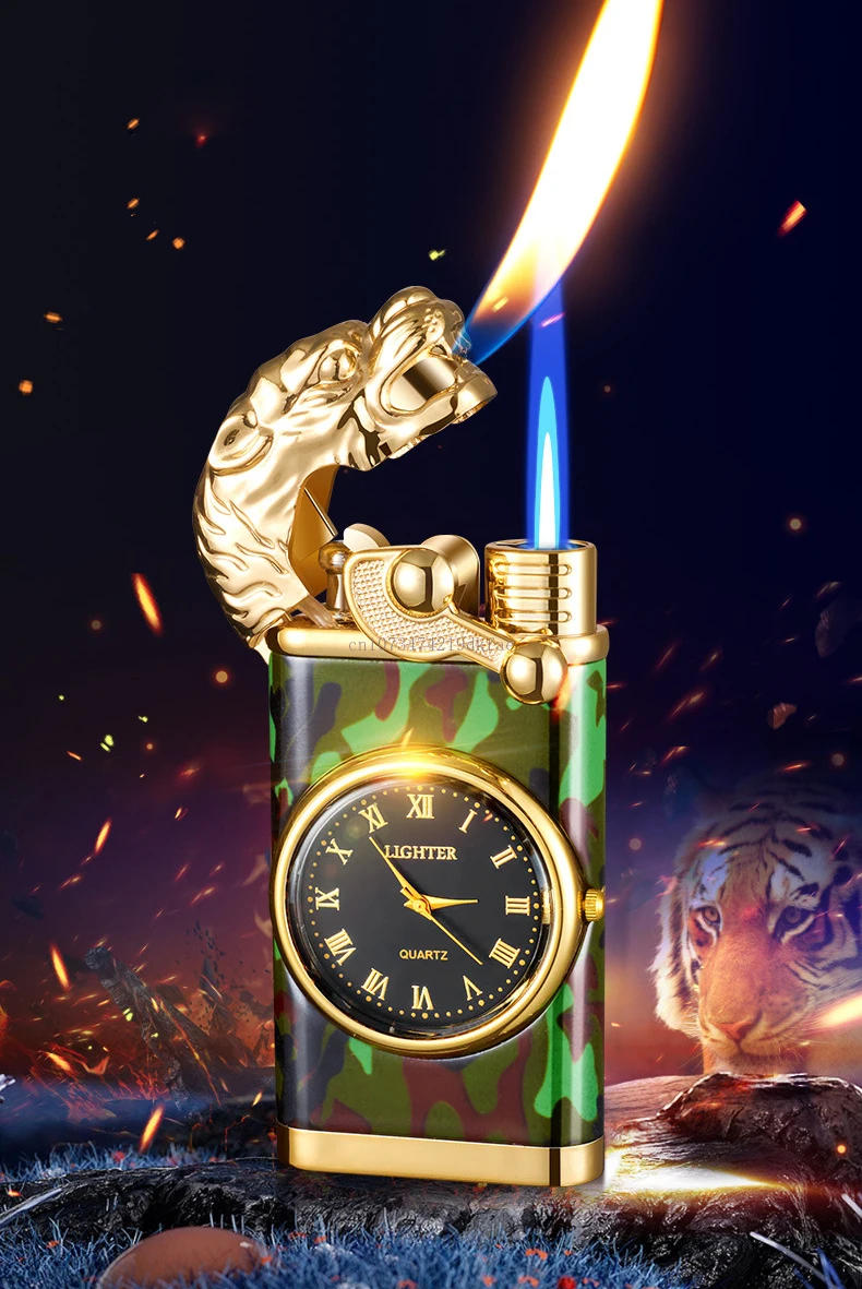 Description Picture 3 of itemNew Metal Rocker Double Fire Cigarette Lighter  Windproof Watch Lighter Butane Gas Lighter Smoking Accessories Torch Lighters