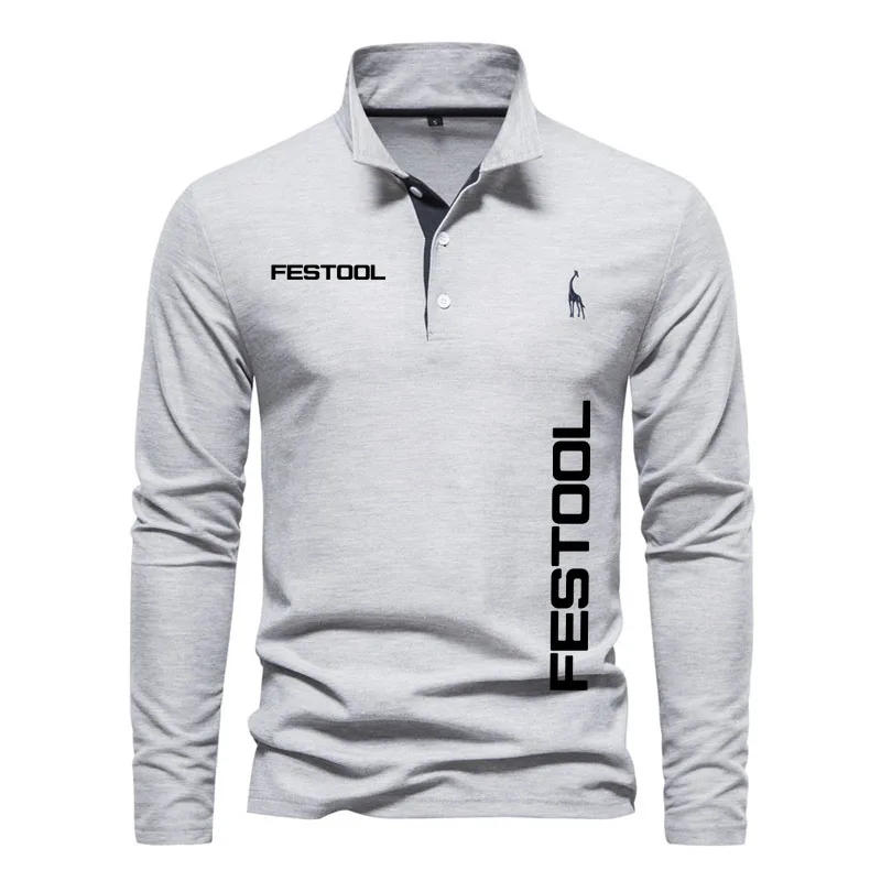 Description Picture 6 of itemSpring autumn long sleeve men's T shirt POLO shirt Festool tools print High quality lapel 100% cotton Men's sweatshirt