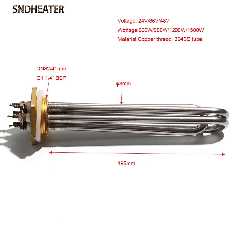Description Picture 3 of itemSNDHEATER DC 24V 36V 48V Immersion Solar Water Heater G1 1/4" DN32 Low Voltage Copper Thread Heating Pipe 600W 900W 1KW 1.5KW