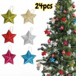 Gold Glitter Star Ornaments Christmas Tree Hanging Pendant 2024 Christmas Decorations for Home Navidad New Year Party DIY Gift