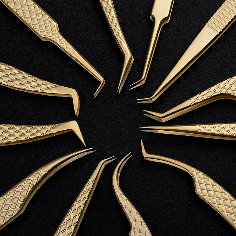 Description Picture 6 of itemGEMERRY 1 Pcs Fiber Tips Eyelash Tweezers Extension Golden Stainless Steel High Precision Tweezer Volume Fans Professional Tools