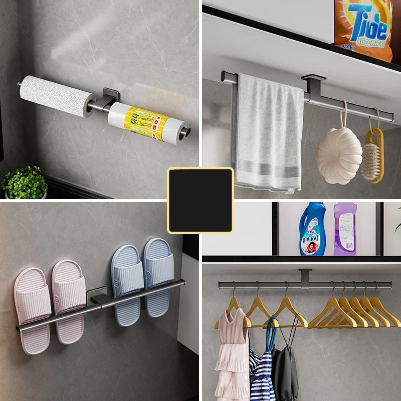 Description Picture 3 of itemCreative Black Metal Aluminum Towel Bar Toilet Paper Towel Rack Living Room Coat Hook Bathroom Accessories Towel Clothes Shelf