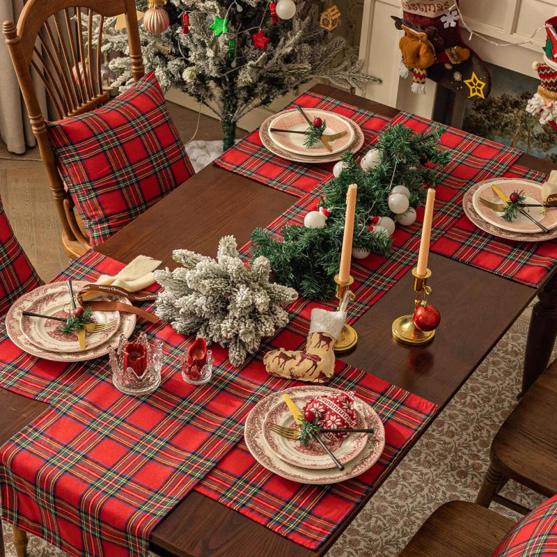 Description Picture 6 of itemTable Napkin Christmas Soft Scottish Tartan Plaid Cloth Napkins Handkerchief Classsic Red Dinner Napkins Festive Decor