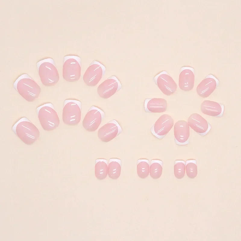 Description Picture 3 of item24 Pcs/set Artificial Square Head Short Nail Art Fake Nails Girl Pink White French Removable False Nail Ballerina Press on Nails