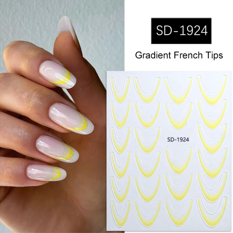 Description Picture 6 of itemGradient French Line Nail Stickers Decals Purple Pink Blue 3D French Tips Manicure Nail Art Gel Sliders Decorations Accessories