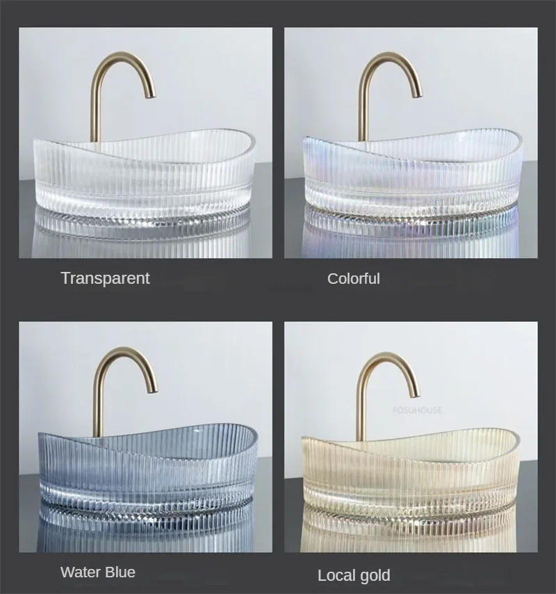 Description Picture 6 of itemLight Luxury Crystal Bathroom Sinks Oval Transparent Washbasin Creative Above Counter Basin Italian Household Hotel Single Basin