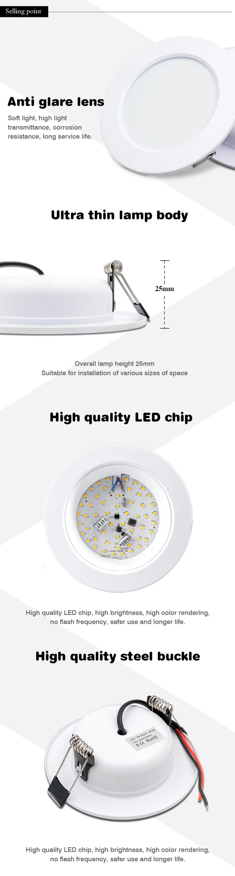 Description Picture 4 of itemLED Downlight AC110V 220V 5W 9W 12W 15W 18W Led Spot Light DC12V 24V Waterproof LED Decoration Ceiling Lamp Indoor Panel Light