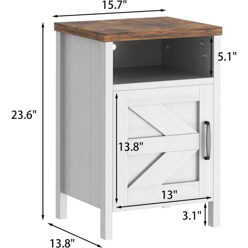 Description Picture 4 of itemFarmhouse Nightstand, Modern Bedside Table with Barn Door and Shelf, Rustic End Table Side Table