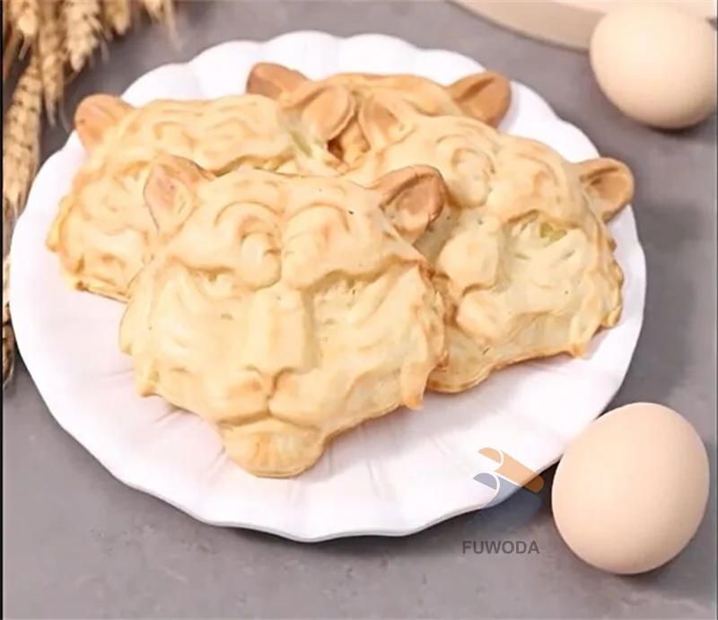 Description Picture 6 of itemHousehold Waffle Making Machine 4 Pcs Mini Tiger Head Shaped Bread Waffle Maker Baker With Non Stick Coating Commercial Use
