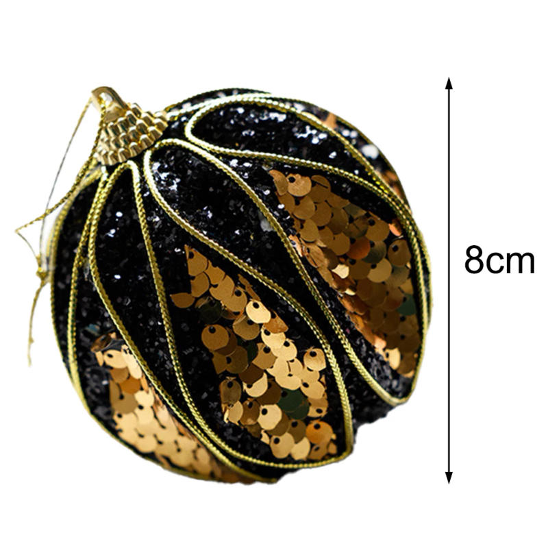 Description Picture 5 of item8pcs Christmas Ball Black Gold Series Christmas Tree Foam Ball Ornaments Hanging Ornaments Plush Ball Home Decoration