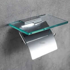 Toilet Paper Holder Wall Mounted Glass And Copper Towel Rack Roll Storage For Bathroom Kitchen