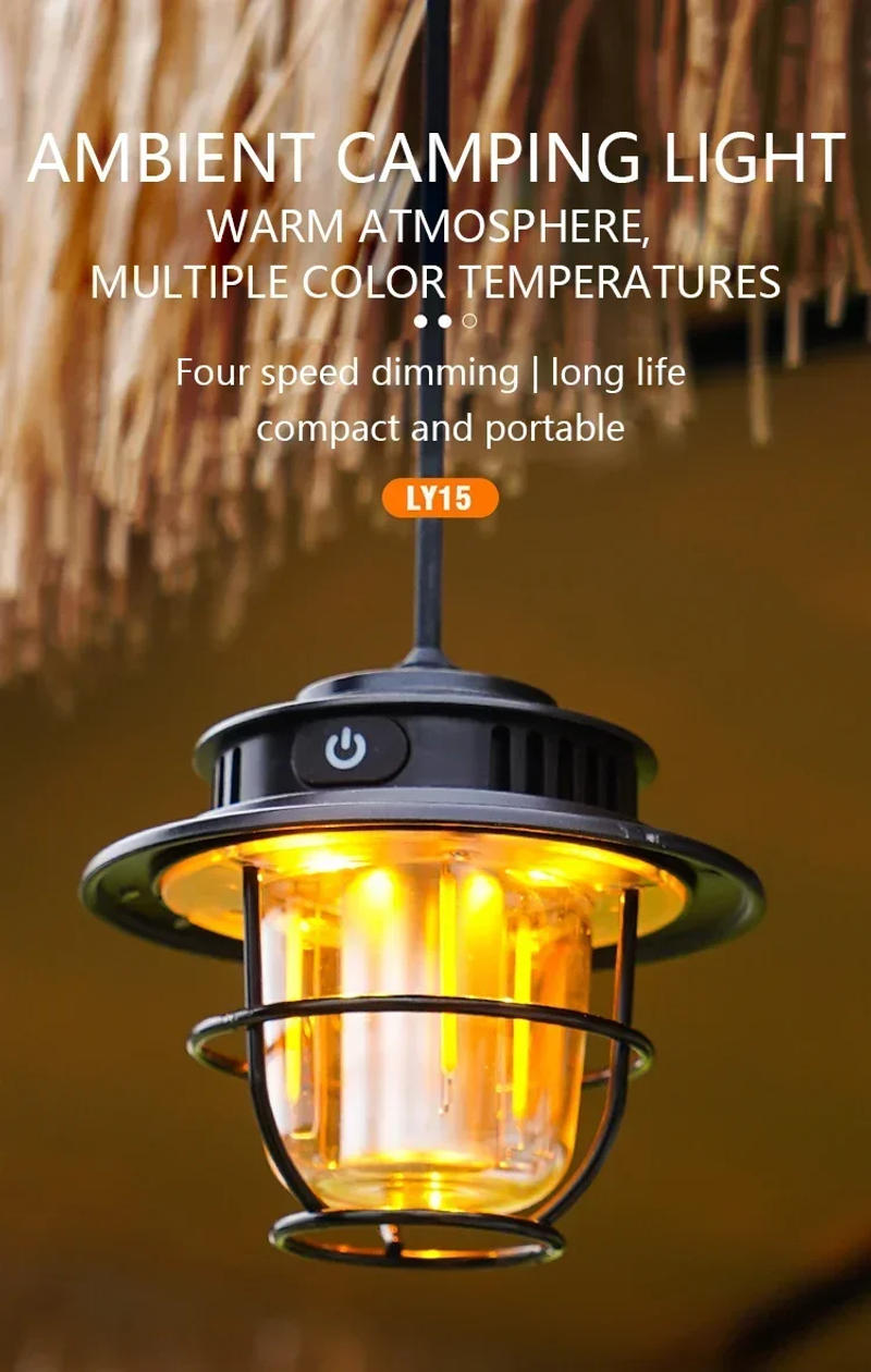 Description Picture 2 of itemLED Camping Lamp 200 Lumens Vintage Outdoor Camping Light Type-C Rechargeable Daily Waterproof for Hiking Fishing Emergency