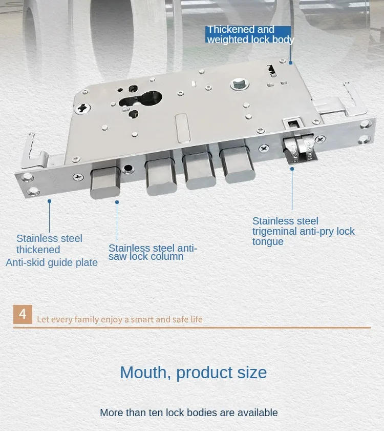 Description Picture 3 of itemFingerprint lock body,  double active stainless steel intelligent lock, Security and anti-theft door, wooden for door lock