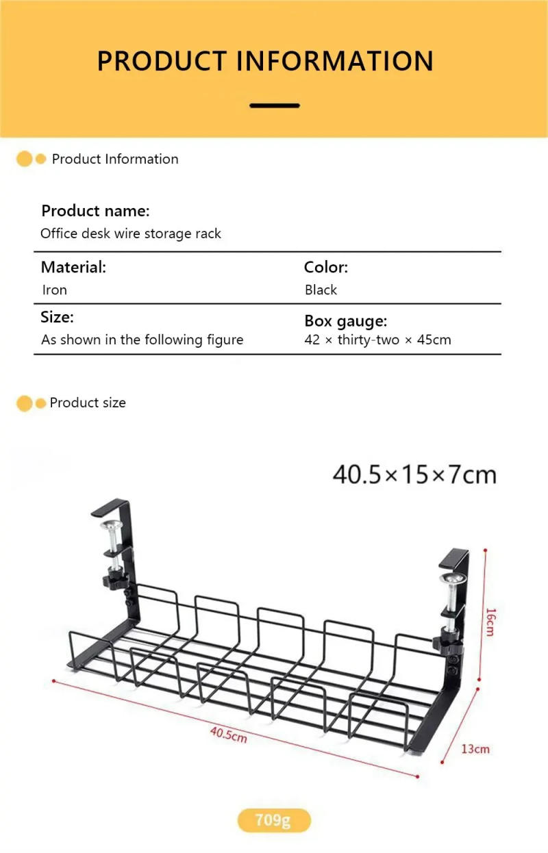 Description Picture 4 of itemUnder Table Storage Rack Metal Cable Management Tray Home Office Desk Wire Organizer No Punching Kitchen Storage Accessories