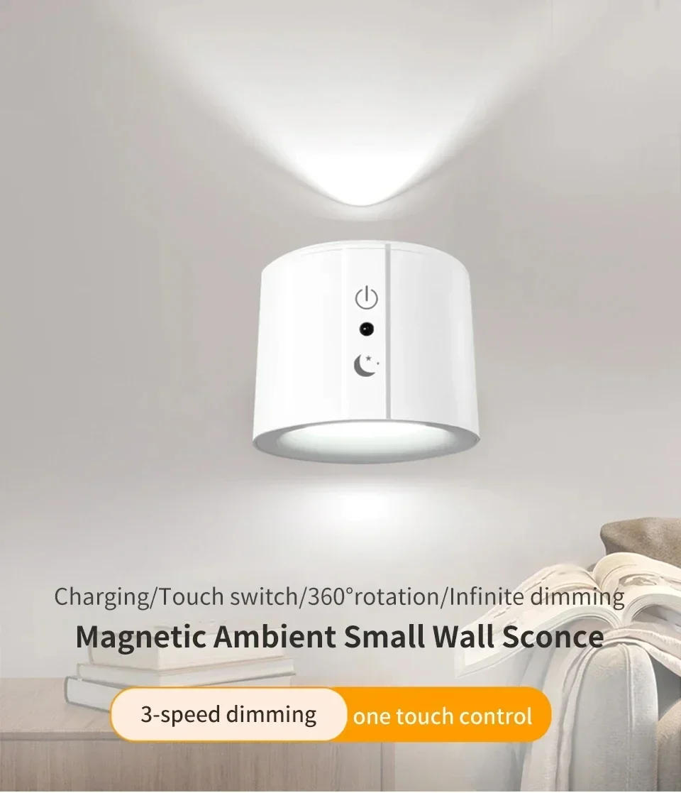 Description Picture 2 of itemLED Double Head Wall Lamp Touch Control Remote 360 Rotatable Wall Light 3 Color Modes Bedroom Living Room Reading Night Light