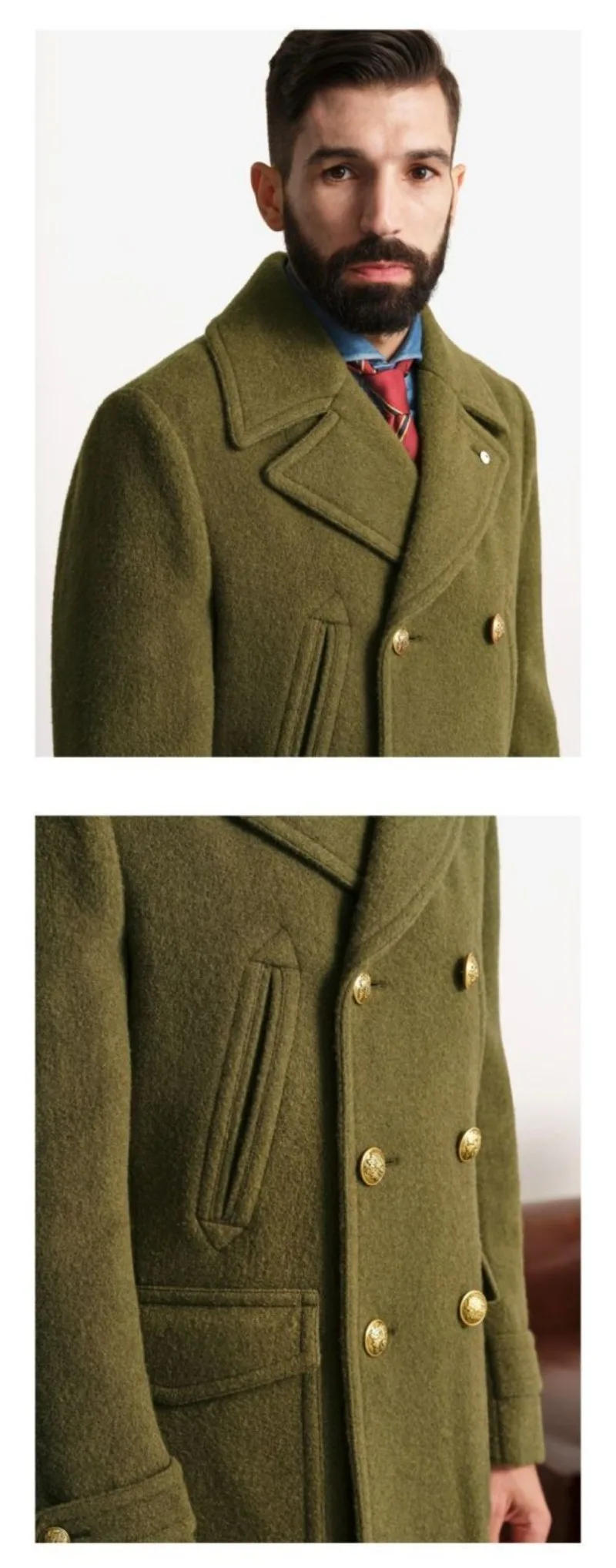 Description Picture 5 of itemMedium Length Coat New Minimalist Double Breasted Men Clothing British Autumn and Winter Long Sleeved Woolen Coat