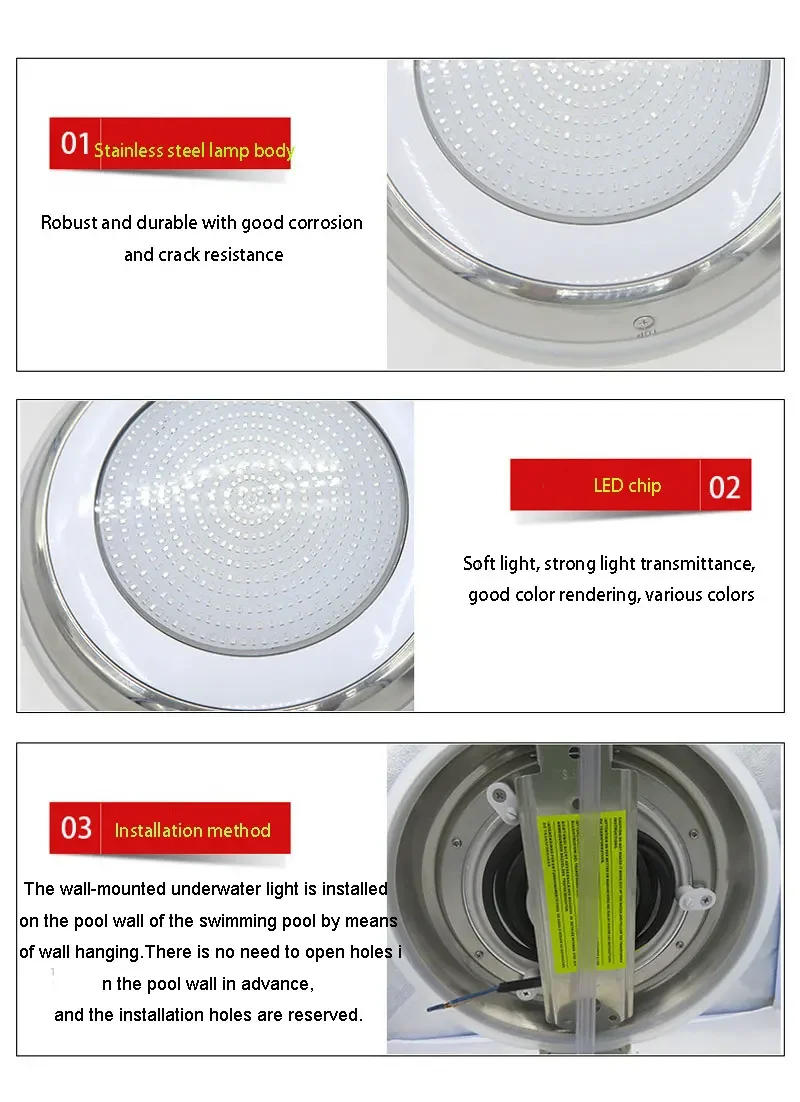 Description Picture 6 of itemLED Swimming Pool Light 25W 35W 45W 55W 65W IP68 Waterproof AC/DC12V Outdoor RGB UnderWater Light Pond LED Piscina Luz Spotlight