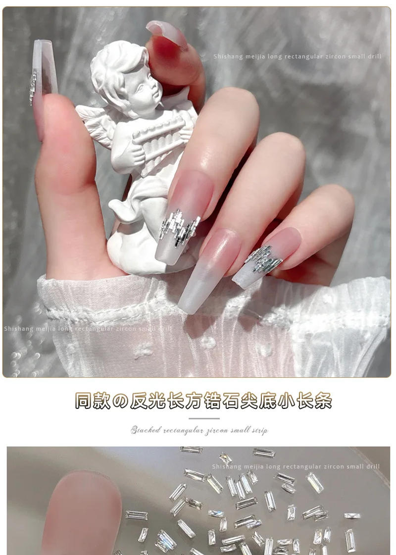 Description Picture 2 of item100PCS Reflective Sparkle 5A Mini Zircon Thin Rectangle White Diamonds Strip Nail Art Rhinestones Decorations Manicure Charms