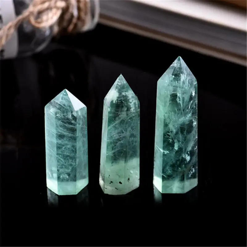 Description Picture 2 of itemNatural Green Fluorite Single Pointed Pillar Crystal Healing Stone Natural Green Quartz Room Decor Polished Obelisk Carved Craft