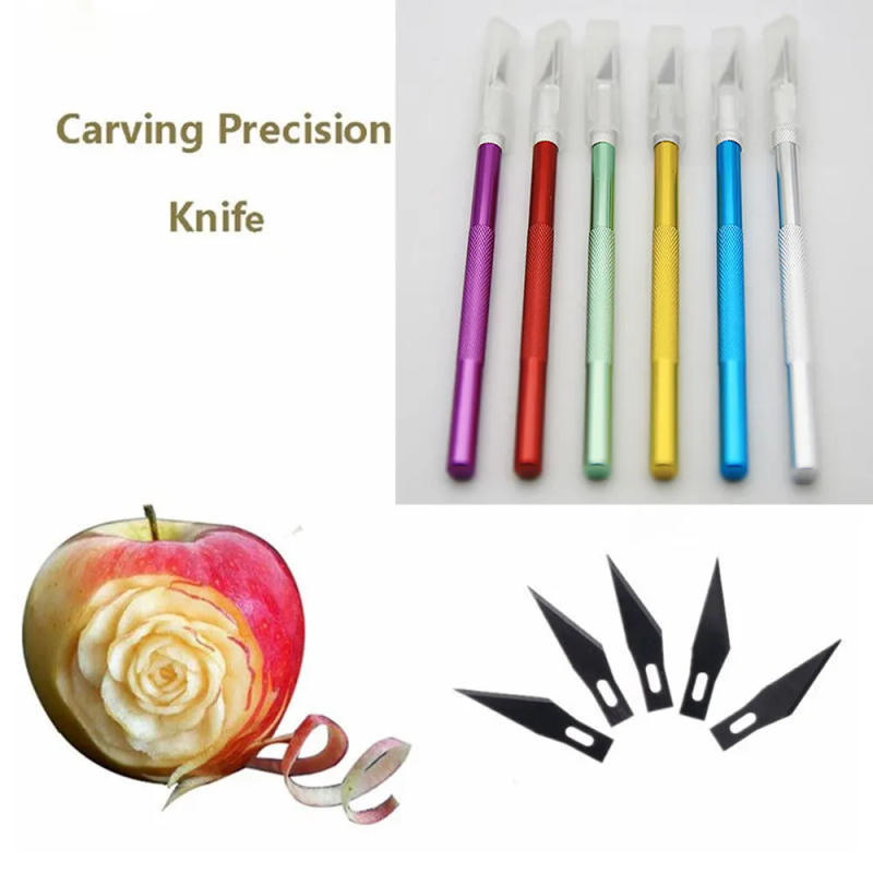 Description Picture 2 of item1pc Metal Handle Non-Slip Knife With 6Pcs Blade Scalpel Cutter Engrave Multi-color Baking Pastry Tools