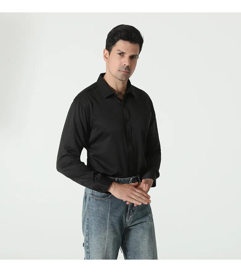 Description Picture 3 of item2024 New Foreign Trade Men's Leisure Long Sleeved Shirt Men's Business Dress Shirt Work Solid Color Shirt