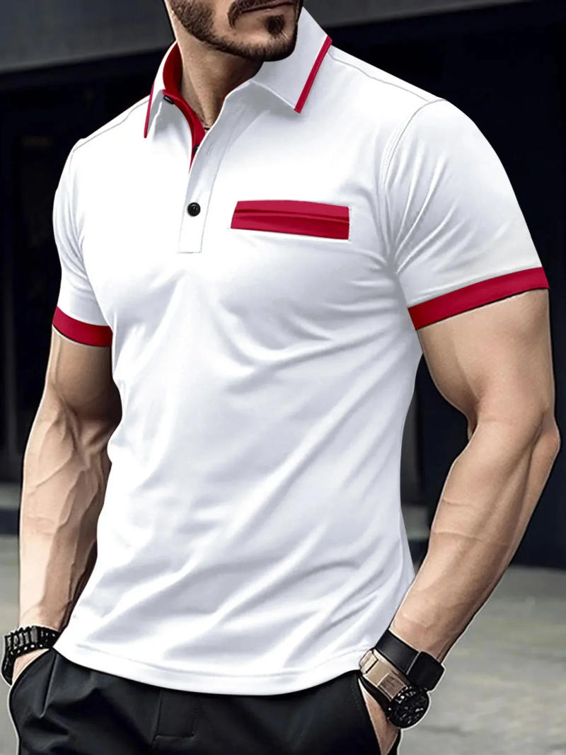 Description Picture 2 of itemSpring and summer men's short-sleeved polo shirt casual sports T-shirt fake pocket design large size men's casual shirt