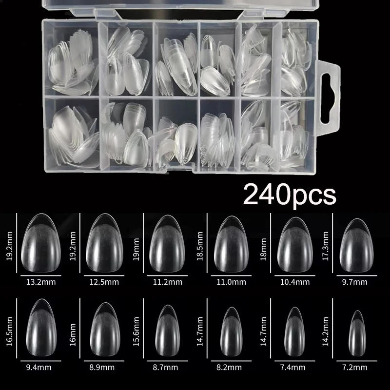 Description Picture 2 of item240Pcs/Box Half Matte XXS Almond Nail Tips Full Cover Soft Gel False Artificial Nails Extension Perfect for Extra Short Nail Bed