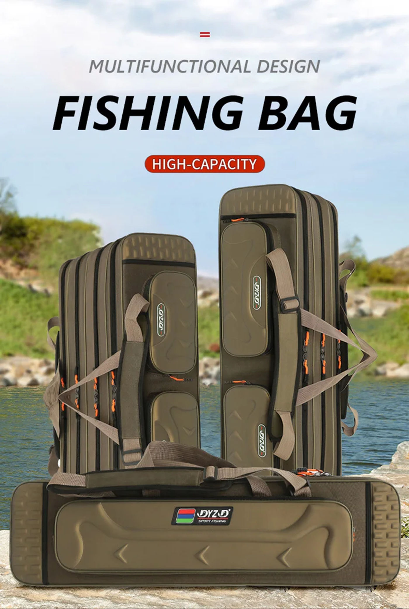 Description Picture 2 of itemNON-foldable Multifunctional Large Capacity Fishing Rod Bag 2-4 Layer 80-130CM Waterproof Thickening Fishing Tackle Storage Case