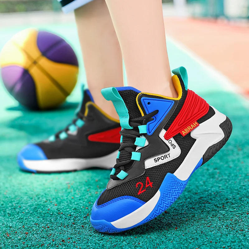 Description Picture 5 of itemChildren's Basketball Shoes High-quality Fashionable Mid Top Sports Shoes Popular Lace Up Outdoor Running Shoes for Kids