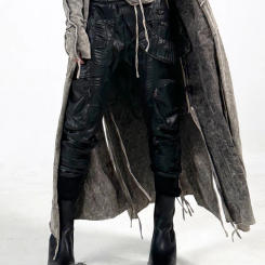 Avant-Garde Style Wasteland Asymmetrical Hollow Zipper Motorcycle Pleated Imported Microfiber Leather Pants For Men And Women