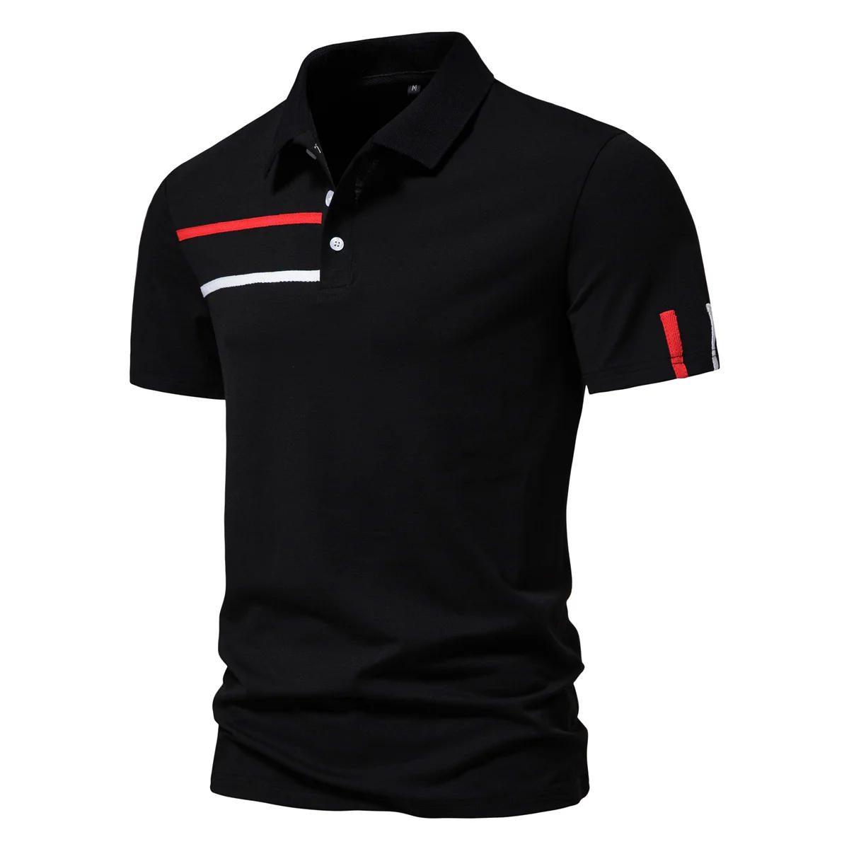 Description Picture 5 of item2024 New Men's T-shirt Fashion Printing Casual T-shirts Lapel Slim Short-sleeved Business Office Tee Europeansize