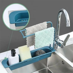 Telescopic Sink Rack Drain Basket Expandable Easy Installation Storage Sink Holder Rack Sponge Holder Tray For Home Kitchen