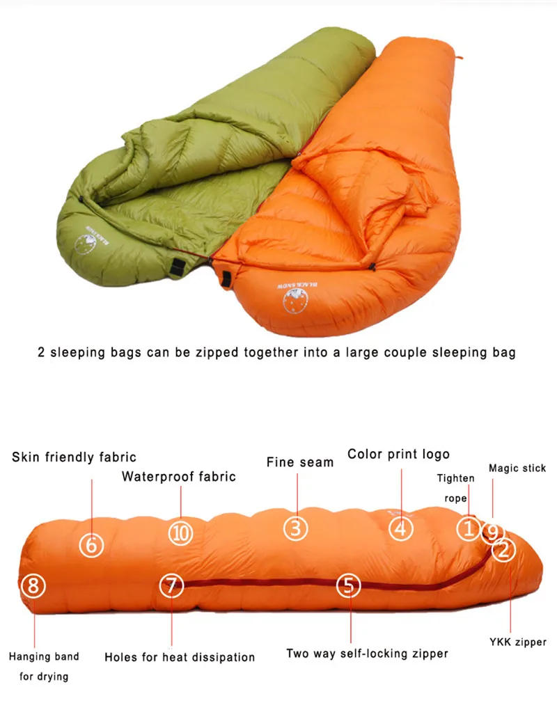 Description Picture 3 of itemGoose Down Filled Sleeping Bag for Adults, Mummy Style, Thermal, Very Warm, White, Fit for Winter, 4 Kinds of Thickness, Camping