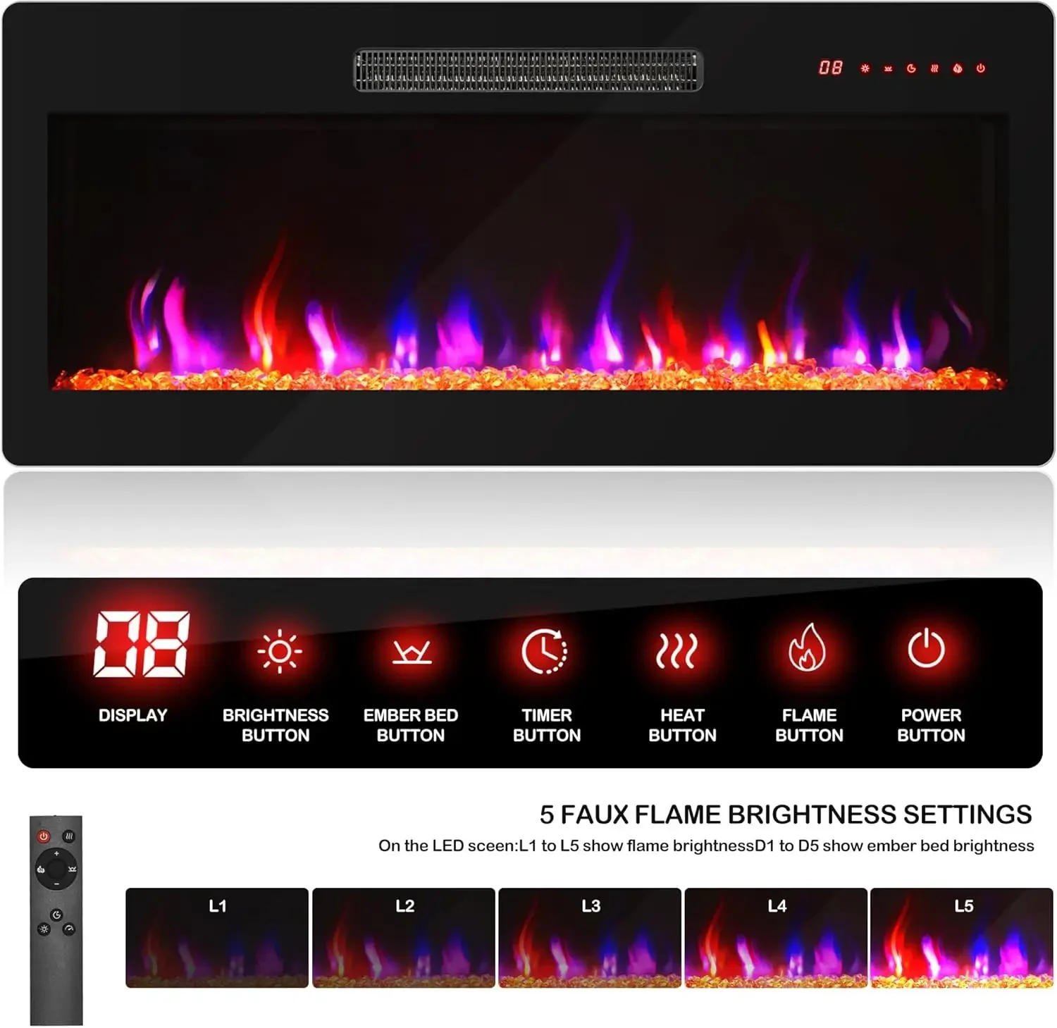 Description Picture 4 of item68" Wood TV Stand with 36" Electric Fireplace Entertainment Center with Storage Cabinet Console Table for TVs up to 75 Inches