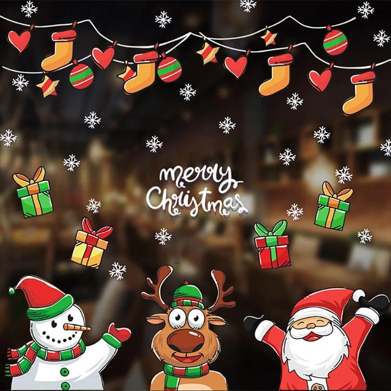 Description Picture 4 of item1 PC Christmas Wall/Glass Glowing Stickers Deer Santa Claus Glass Window Stickers Room Wall Decals New Year Home Decals Decor