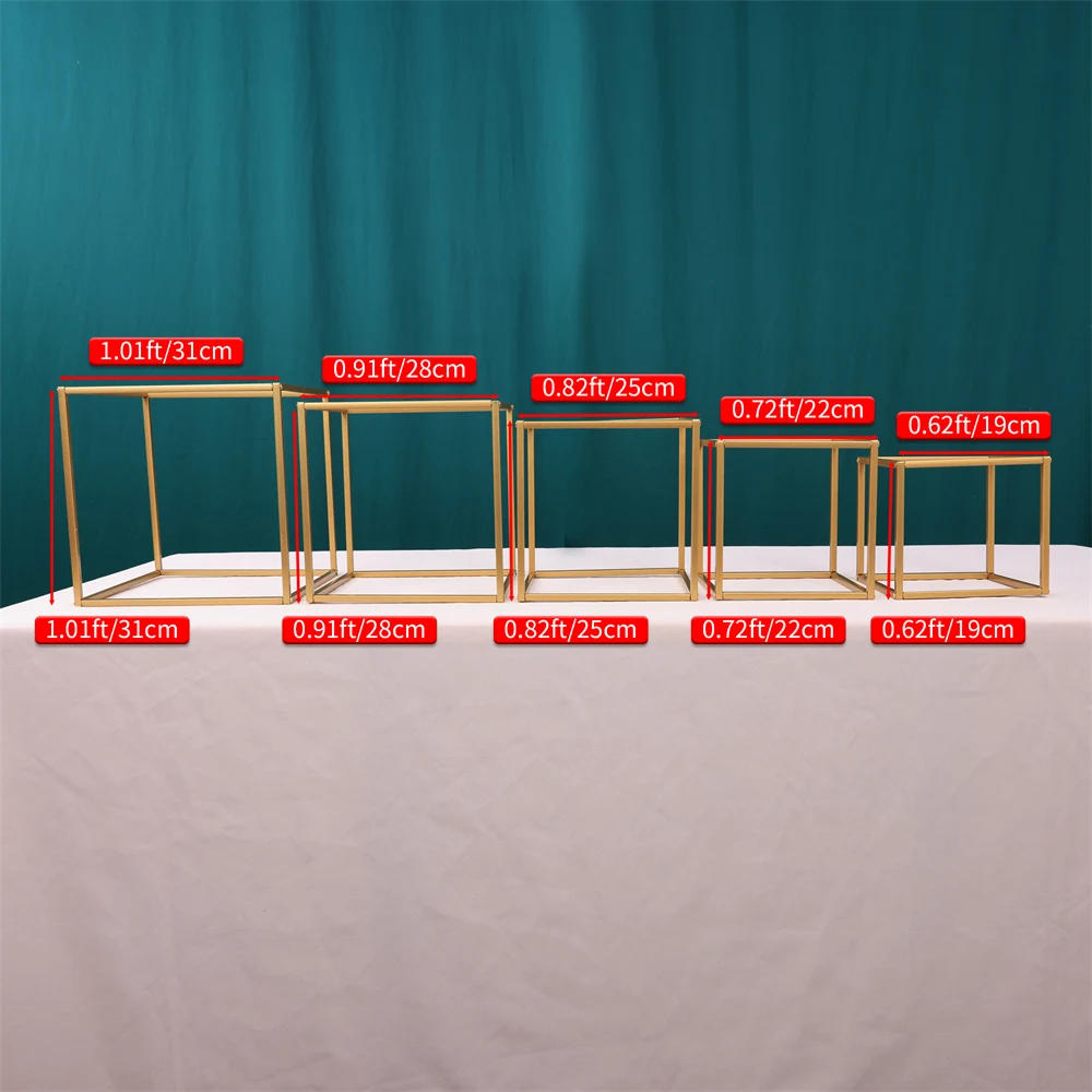 Description Picture 5 of item5pcs/set Cube Wedding Stand Pure White Backdrop Decoration Square Frame Road Lead Metal Iron Flower Stand Cake Table Top Plate