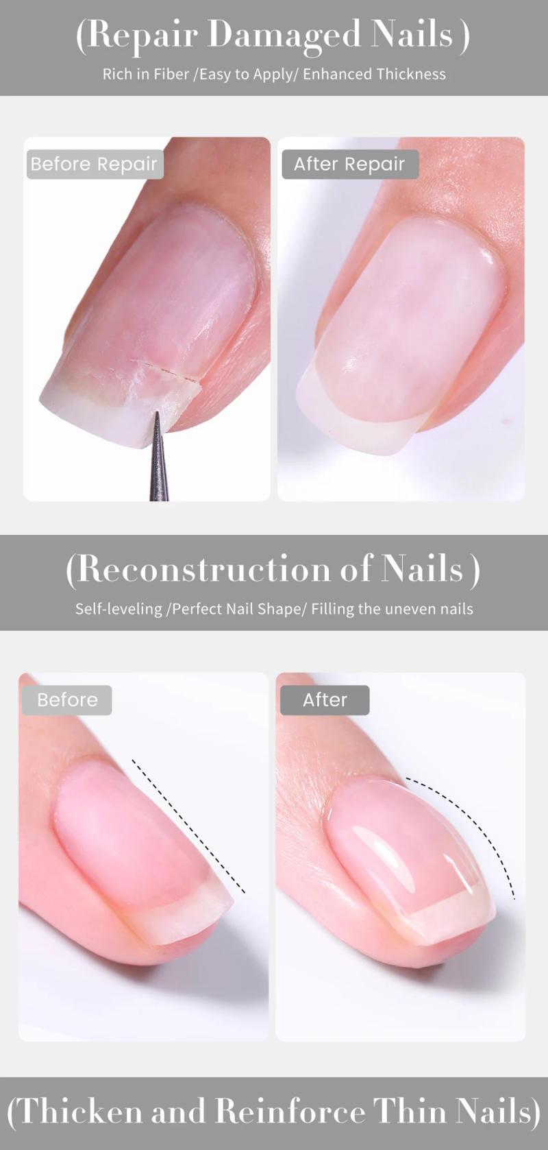 Description Picture 5 of itemUR SUGAR 150g Fiberglass Rubber Base Nail Repair Gel UV Semi Permanent Repair Fix Crack Varnish Manicure Strengthener