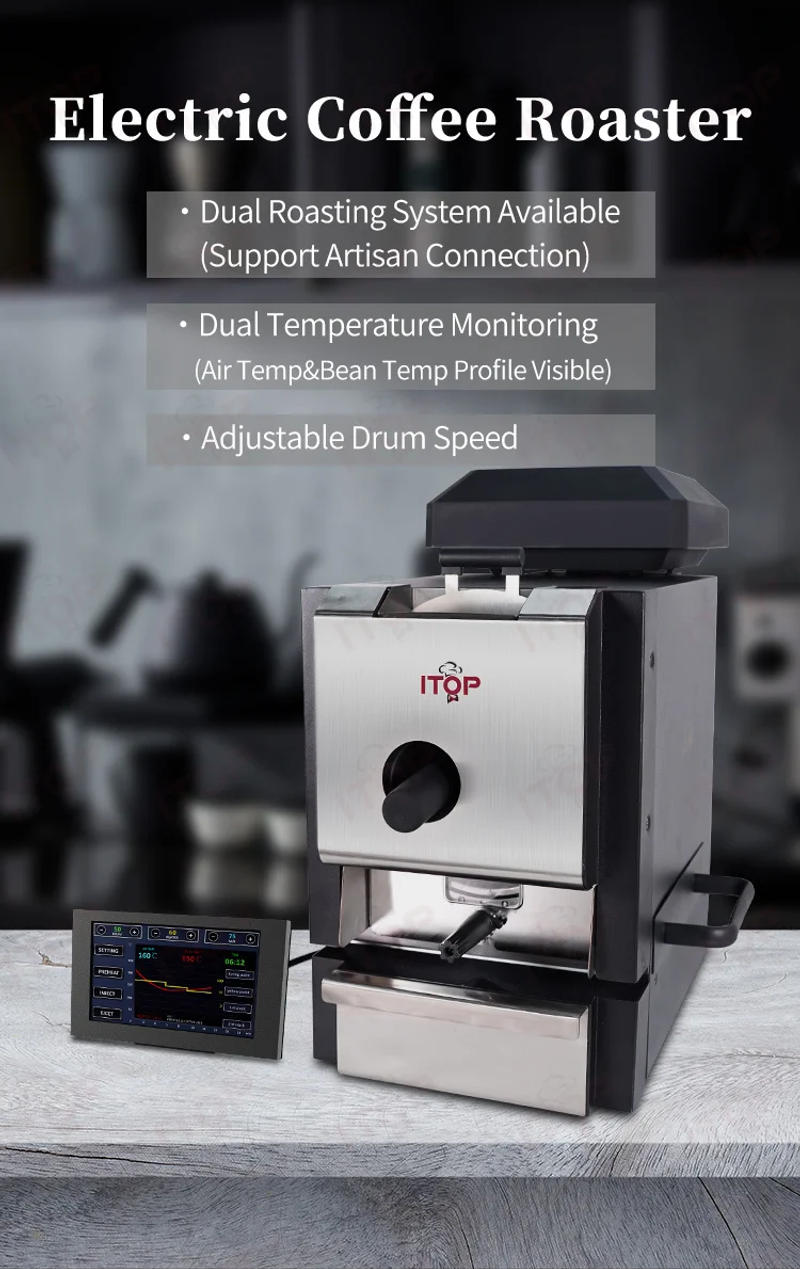 Description Picture 2 of itemITOP Coffee Roaster Artisan Connection IT-CBR-2 Electric Coffee Bean Roaster 4 Modes With Cooler Smoke Filter Roaster 500g 1000W