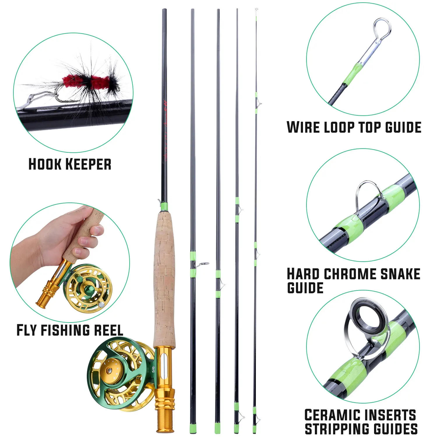 Description Picture 5 of itemSougayilang Fly Fishing Rods and Reels 5-sections Carbon Rod 5/6 Reels for Trout Perch Fishing Suitable for Leisure Fishing