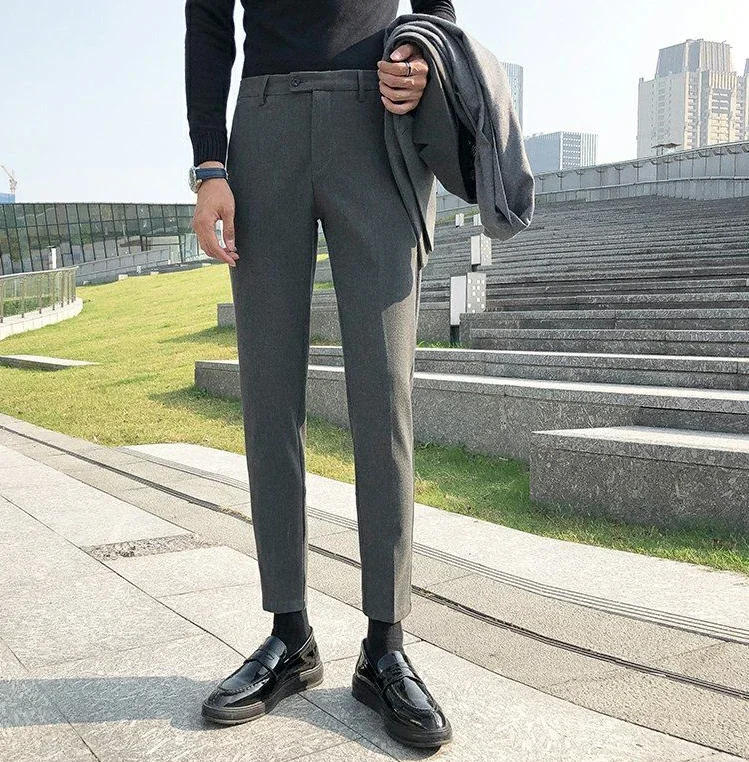 Description Picture 3 of itemElastic Tressed Male Suit Trousers Draped Straight Black Office Fluid Work Slim Fit Men's Summer Pants Stretch Tailoring 2024 Up