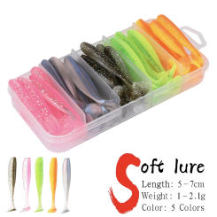50pcs/box Fishing Lure T Tail Spinner Soft Artificial Bait Paddle Tail Soft Worm Carp Bass Freshwater Fishing Tackle Accessories