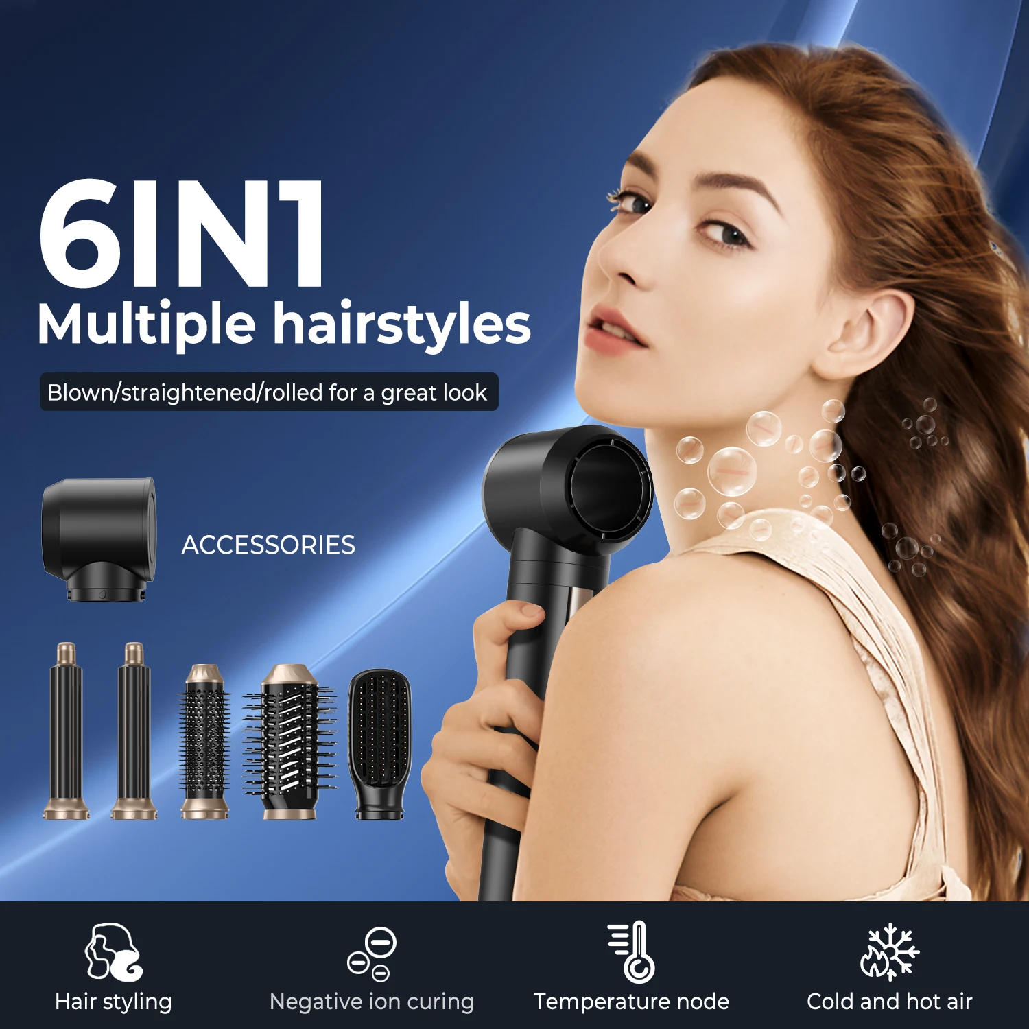 Description Picture 2 of itemProfessional Hair Dryer Brush High Speed Brushless Blow Dryer 6 in 1 Hair Styler Air Styling Curling Iron Negative Ions