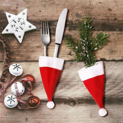 1-10Pcs Mini Santa Hat Christmas Tableware Holder Bottle Wine Bottle Covers Velvet Lollipops Caps Cover Hats Xmas Party Decor