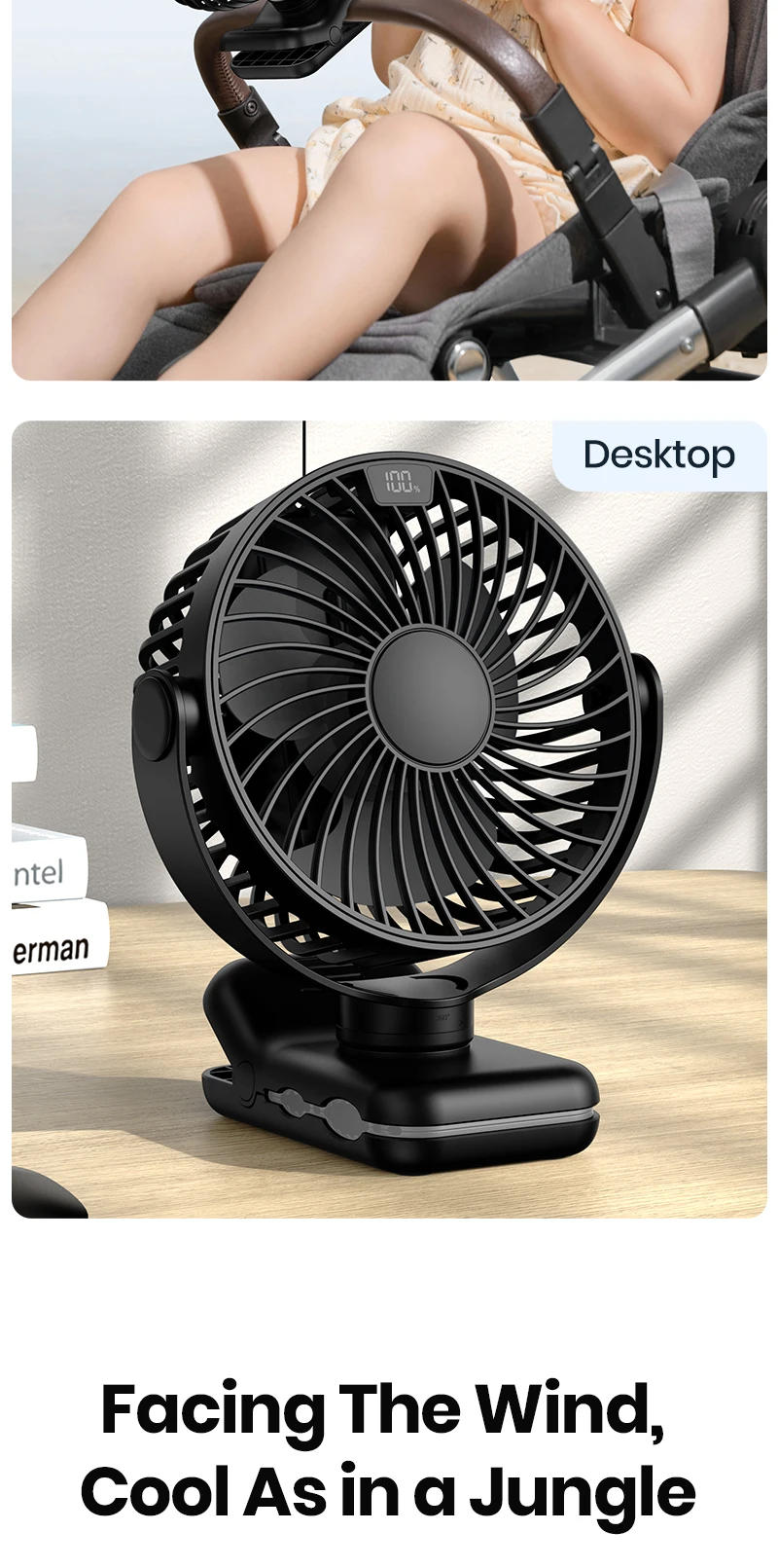 Description Picture 4 of itemTOPK 5000mAh Rechargeable Portable Fan Electric Mini fan,Clip on Fan,USB Desk Fan,4 Speeds Quiet Personal Fan fans for Room Home